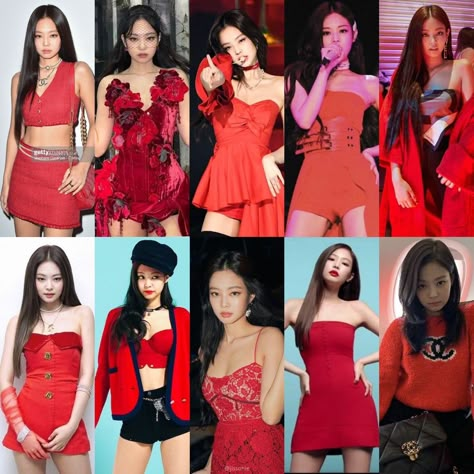 Jennie Red Outfit, Red Gala Dresses, Red Corset Outfit, Purple Anarkali, Black Pink Jennie, Pink Jennie, Jenny Kim, Modest Girly Outfits, Miss Jennie Kim