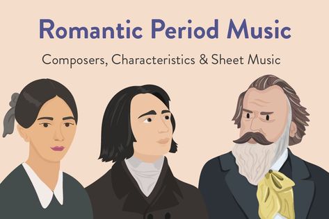 Illustrated characters of romantic period composers Clara Schumann, Franz Liszt, and Johannes Brahms Romantic Period Composers, Romantic Period Music, Clara Schumann, Romantic Composers, Illustrated Characters, The Romantic Period, Johannes Brahms, Franz Liszt, Famous Composers