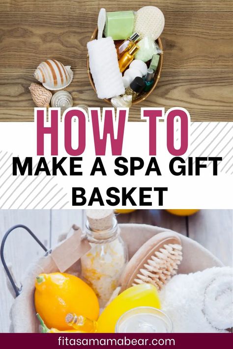 Spa Theme Gift Basket Ideas, At Home Spa Basket Gift Ideas, Spa Gift Ideas Diy, Homemade Spa Day Diy, At Home Spa Gift Basket, Bath Gifts Ideas, Spa Day Goodie Bags Gift Ideas, Bathroom Gifts Ideas, Beach Spa Gift Basket