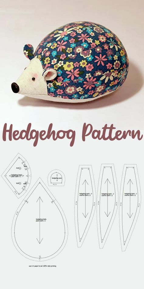 Hedgehog Plush Pattern, Fabric Hedgehog, Basaar Idees, Hedgehog Pattern, Material Ideas, Pin Cushions Patterns, Sewing Machine Projects, Cute Sewing Projects, Animal Sewing Patterns