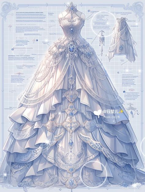 Manhwa Dresses, Vestidos Anime, Fairytale Gown, Dreamy Gowns, Dress Design Drawing, Clothing Design Sketches, Fantasy Dresses, Fashion Drawing Dresses, Dress Design Sketches