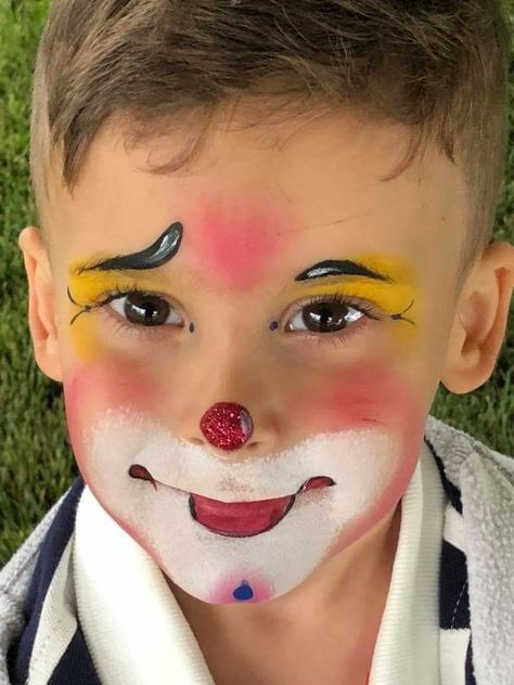 Circus Theme Face Painting, Cute Clown Face Paint, Cute Clown Makeup For Kids, Kid Clown Makeup, Kids Clown Makeup, Circus Face Paint, Face Painting Images, Karneval Diy, Clown Face Paint