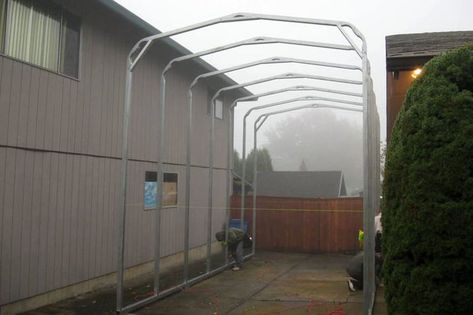 Diy Rv Carport Cheap, Diy Rv Covered Parking, Rv Carport Ideas Diy, Rv Covered Parking Carport Designs, Rv Covered Parking, Rv Canopy, Bbq Shelter Ideas, Climbing Tree Stands, Rv Shades