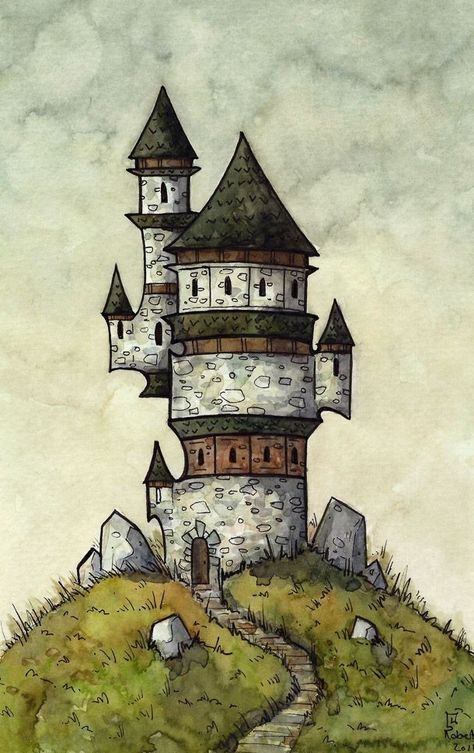 Wizard Drawings, Tower Drawing, Wizard Tower, Gothic Drawings, Castle Illustration, Castle Drawing, Building Sketch, House Sketch, Medieval Houses