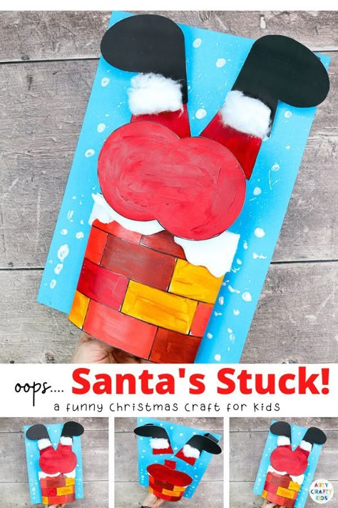 Santa's Stuck in the Chimney: A Funny Christmas Craft for Kids: Our Santa's Stuck! will have children of all ages giggling with Santa's wiggles and jiggles to get down the chimney! Children can explore movement and depth with Santa's 3D bouncy bottom, and play with different textures to create effects with print or splatter snow and fuzzy cotton wool trim. Easy Santa Claus Crafts for Kids | Paper Santa Crafts for Kids | Paper Christmas Crafts for Kids Santa Claus Santa Claus Crafts, Creative Christmas Crafts, Christmas Art For Kids, Crafts Ideas For Kids, Craft Recipes, Christmas Arts, Christmas Art Projects, Christmas For Kids, Christmas Crafts For Toddlers