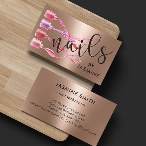 Modern Nails Rose Gold Foil Business Card Nails Business Card, Nail Cards Business, Nail Business Cards, Gold Foil Business Card, Nail Salon Business Cards, Nails Rose Gold, Rose Gold Business Card, Gold Foil Business Cards, Nails Rose