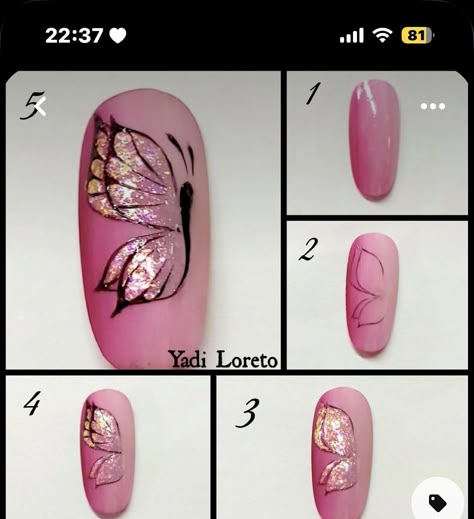 Butterfly On Nails Step By Step, Butterfly Nails Step By Step, Butterflies Nail Art, Simple Butterfly Nail Art, Butterfly Nail Art Designs, Trendy Summer Nails 2023, Trendy Summer Nails, Butterfly Nail Designs, Make Nails