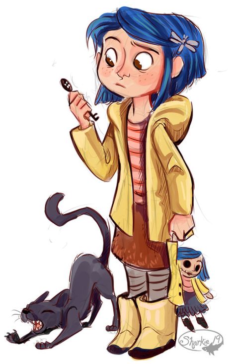 Coraline Coraline Drawing, Coraline And Wybie, Coraline Art, Cat Yawning, Coraline Aesthetic, Coraline Doll, Doll Drawing, Coraline Jones, Arte Sketchbook