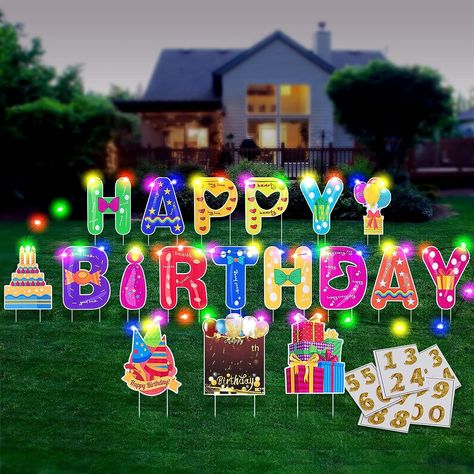 HOMENOTE 18Pcs Happy Birthday Yard Signs with Stakes, 2 x 5m LED Lights and Personalized Signs, 16” Large Size - Birthday Letters Signs for Yard Lawn Outdoor Birthday Decoration Party Supplies Outdoor Birthday Decorations, Niece Birthday Wishes, Happy Birthday Yard Signs, Birthday Party Props, Birthday Props, Birthday Yard Signs, Happy Birthday Cupcakes, Led Balloons, Cute Happy Birthday