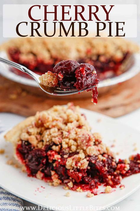 This easy-to-make Cherry Crumb Pie recipe is made with a fresh, tart cherry filling. It's topped with a brown sugar and cinnamon crumble and is the perfect additional to the holiday dessert table, as well as a seasonal treat! Frozen Tart Cherry Pie Recipe, Cherry Filling Dessert Recipes, Cherry Pie With Crumb Topping Easy, Crumb Top Cherry Pie, Cherry Pie With Crumble Topping, Cherry Pie Topping Crumble, Frozen Cherry Pie Recipe, Cherry Pie Topping, Crumb Topping For Cherry Pie