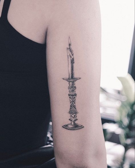 Candlestick Tattoo, Victorian Tattoo, Stick Tattoo, Line Tattoo Ideas, Traditional Tattoo Designs, Candle Tattoo, Sick Tattoo, Henna Body Art, Line Tattoo