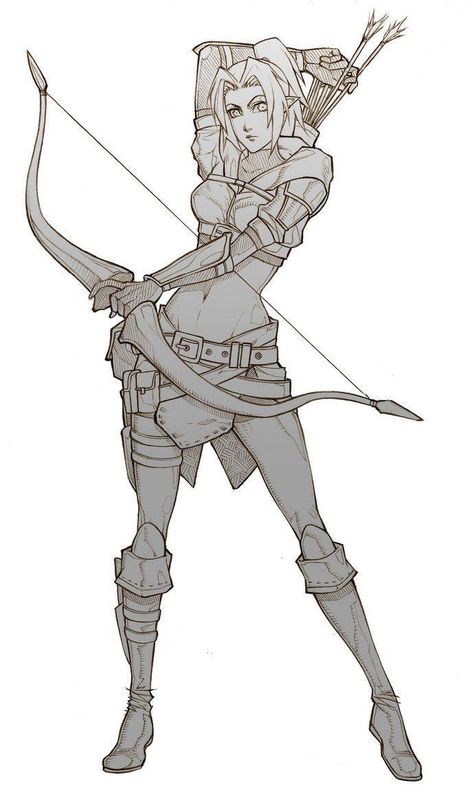 Elven Archer, Hestia Anime, Archer Pose, Fantasy Drawings, Bow And Arrow, Character Sketches, Poses References, Character Poses, Figure Drawing Reference