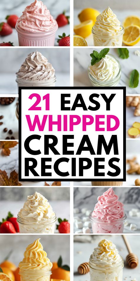 21 Easy Whipped Cream Recipes - Scoop & Sprinkle Cream Cheese And Whipped Cream Desserts, Whipped Cream Dispenser Recipe, Whip Cream Recipe, Whipping Cream Recipe, Orange Whipped Cream, Easy Whipped Cream Recipe, Best Whipped Cream, Easy Whipped Cream, Whipped Cream Recipes