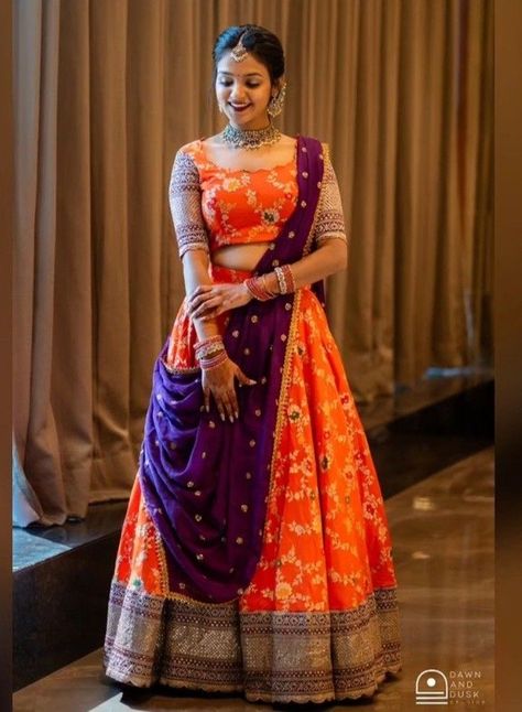 Half Saree Stitching Ideas, Customized Lehenga Designs, Trendy Blouse Designs For Half Saree, Simple Blouse Designs For Half Saree, Blouse Designs For Half Sarees, Fancy Langa Voni Half Saree, Half Saree For Bride, Half Saree For Engagement Bride, Fancy Half Sarees Latest Designs