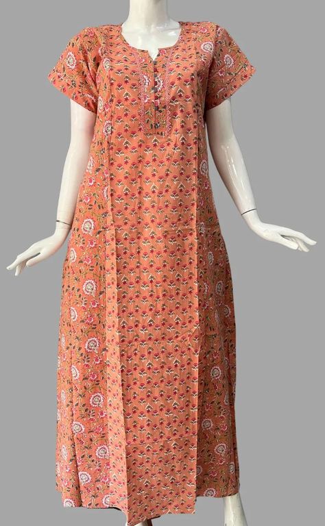 Nightdress Pattern, Cotton Nighty For Women, Nighty For Women, Women Nighty, Saree Aesthetic, Event Aesthetic, Chudi Neck Designs, Soft Saree, Aesthetic Indian