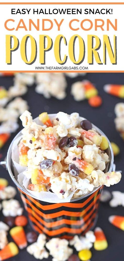 Fall White Chocolate Popcorn, Candy Corn Popcorn Recipes, Popcorn With Candy Corn, White Chocolate Popcorn Halloween, Halloween Treats Candy Corn, Melted Candy Corn Recipes, Things To Do With Candy Corn, Halloween Candy Popcorn, Halloween Kettle Corn