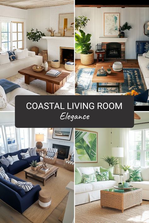 Discover the charm of coastal living room designs that bring a refreshing and coastal vibe into your home. This design style emphasizes light, airy elements combined with nautical themes to create a tranquil atmosphere. Explore ways to incorporate soft colors, ocean-inspired decor, and spacious layouts that invite relaxation and comfort. Learn how to layer textures with natural materials, seashells, and subtle patterns to evoke the beauty of the beach. Transform your living space into a chic getaway with these amazing coastal decor ideas and tips. Coastal Grey Couch, Small Living Room Ideas Coastal, Comfy Coastal Living Room, Coastal Cozy Living Room, Coastal Living Rooms With Dark Wood, Beach Farmhouse Decor Coastal Style, Coastal Homes Interior, Coastal Farmhouse Living Room Ideas, California Coastal Interior Design