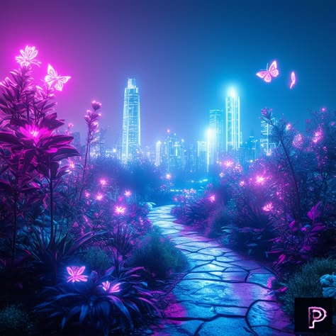 Discover the vibrant energy of a neon punk botanical garden, where bio-engineered plants and holographic butterflies create a futuristic oasis. 🌺💡   What neon wonders will your art grow today?   #AI #Art #PicassoAIArt #NeonPunk #BotanicalGarden #Futuristic Bio Punk Aesthetic, Neon Jungle Aesthetic, Cyberpunk Garden, Neon Vibes Aesthetic, Digital Dystopia, Cyberpunk Moodboard, Bisexual Lighting, Bandit Aesthetic, Cyberpunk Architecture