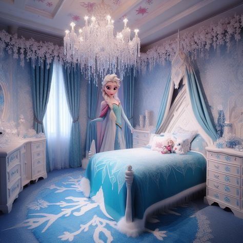 Frozen Inspired Bedroom, Barbie Playhouse, Elsa Room, Disney Frozen Bedroom, 28th Birthday Ideas, Daughter Room, Frozen Bedroom, Fairytale Bedroom, Frozen Room