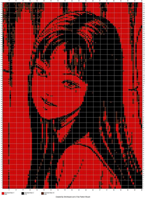 Tomie crochet pattern Pixel Crochet Pattern Anime, Tomie Alpha Pattern, Anime Crochet Graph, Tapestry Cross Stitch Patterns, Junji Ito Perler Beads, Flower Grid Pattern Crochet, Junji Ito Pixel Art Grid, Junji Ito Alpha Pattern, Junji Ito Crochet