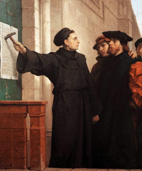 Martin Luther Hammers His 95 Theses to the Door, by Ferdinand Pauwels (c. 1830–1904) Martin Luther, The Wall, Created By, Stars, Wall