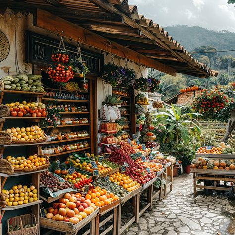 Explore the colorful bounty of a South American outdoor fruit and vegetable market, a kaleidoscope of fresh produce that paints a picture of the region's abundant life. #MarketColors #FreshHarvest #SouthAmericanBounty #LocalProduce #VibrantMarkets #GenerativeArt #DigitalArtists #AIArtwork #AI #AIhyperrealistic Indian Fruit Market, Fresh Market Aesthetic, South American Culture, Local Market Aesthetic, Latin American Aesthetic, Fruit Market Design, Food Market Aesthetic, Marketplace Aesthetic, Latin America Aesthetic