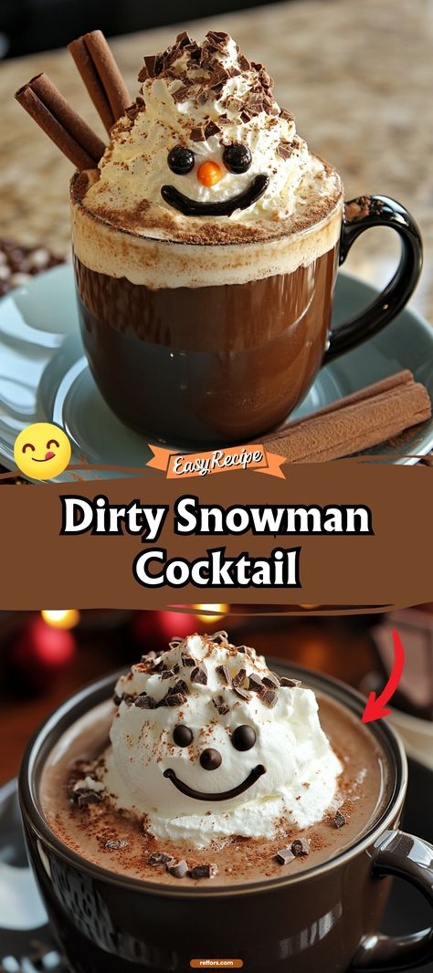 Indulge in the decadent delight of a Dirty Snowman Cocktail, blending rich chocolate with creamy liqueur for a winter cocktail that’s both naughty and nice. It’s the perfect adult beverage to enjoy by the fireside. #DirtySnowman #WinterCocktail #DecadentDrink Easy Dirty Snowman Cocktail, Dirty Snowman Hot Chocolate, Melted Snowman Cocktail, Dirty Snowman Drink Baileys, Hot Cocoa Alcoholic Drink, January Alcoholic Drinks, Frosty The Snowman Cocktail, Dirty Snowman Cocktail, Dirty Santa Drink