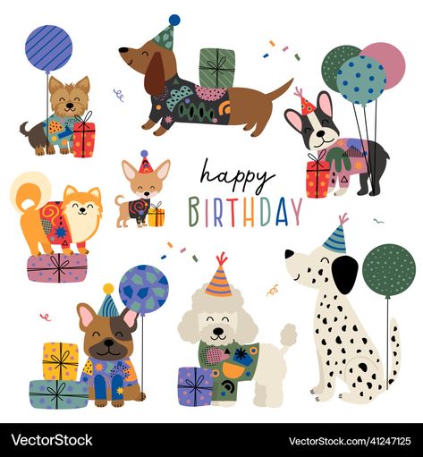 1st Birthday Dog Theme, Fancy Dogs, Dog Doodles, Birthday Vector, Happy Store, Birthday Dogs, Happy 8th Birthday, Happy Birthday Dog, Pet Birthday