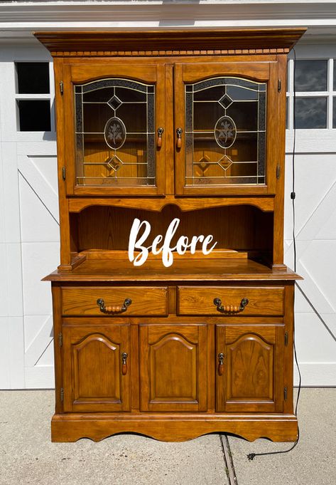 Redo A China Cabinet, White Painted Dining Chairs, Dining Room Cabinet Makeover, Two Piece China Cabinet Makeover, Hutch To Kitchen Cabinets, China Cabinet Into Kitchen Cabinets, Redo China Cabinet Hutch Makeover, Dining Room Hutches, Painted Hutches Ideas