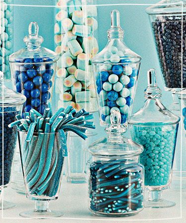 Blue And White Candy Bar, Candy Bar Ideas Blue, Blue Candy Aesthetic, Blue Candy Table, Colorful Candy Buffet, Blue Candy Bar, Blue Candy Bars, Blue Candy Buffet, Sweet 16 Winter Wonderland