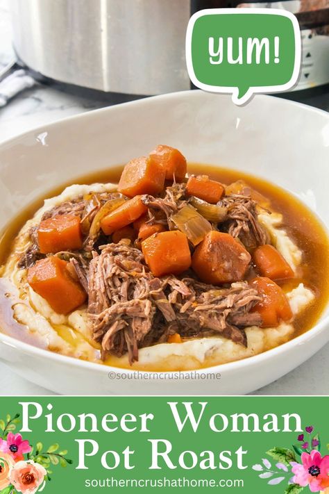 Easy Weeknight Pioneer Woman Pot Roast https://www.southerncrushathome.com/pioneer-woman-pot-roast/ Pioneer Woman Pot Roast, Chuck Roast Crock Pot Recipes, Beef Roast Crock Pot, Crockpot Pot Roast, Crockpot Meat, Slow Cooker Pot Roast Recipes, American Comfort Food, Perfect Pot Roast, Pot Roast Crock Pot Recipes