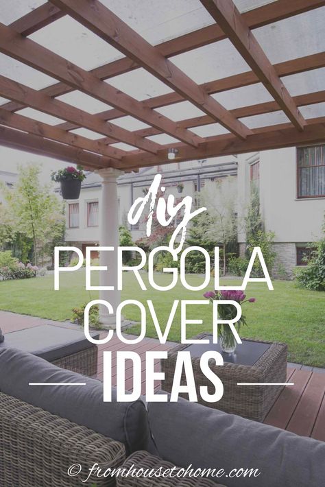 These pergola cover ideas include roof panels, canopies and plants which can all provide shade for your patio or deck. A great addition to your landscaping structures. #fromhousetohome   #decks #patios #gardenstructures #gardening #gardeningideas Pergola Cover Ideas, Summer Hangout, Pergola Cover, Retractable Pergola Canopy, Outdoor Covered Patio, Hangout Spot, Farmhouse Patio, Retractable Pergola, Wood Pergola