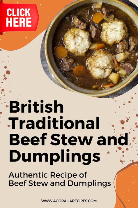 Savor the warmth of winter with a classic British Traditional Beef Stew and Dumplings! This dish, a staple on British dinner tables for years, combines slow-cooked rich beef, an array of veggies, and fluffy suet dumplings. The tradition of dumplings dates back to AD 50, evolving from a simple flour-water mix. Even King John was a dumpling enthusiast, decreeing wine and dumplings for his court every Sunday. Dive into this timeless recipe for a cozy and flavorful evening! 🍲🇬🇧 #BritishCuisine English Beef Stew, Beef Stew And Dumplings, Suet Dumplings, British Dinner, Rich Beef Stew, Beef Stew With Dumplings, Traditional Beef Stew, Egg Dumplings, Beef Dumplings