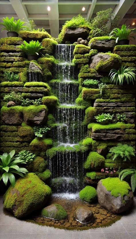 Waterfall Entrance, Pond Waterfalls, Pond Inspiration, Ravivarma Paintings, Campsite Decorating, Small Garden Waterfalls, Vertikal Garden, Kolam Koi, Taman Air