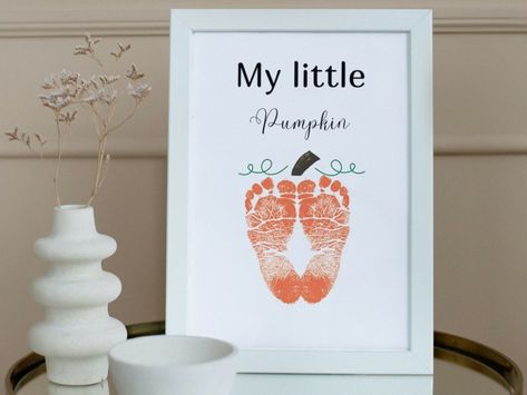 Heartwarming Keepsakes: Baby Footprint Artistry Pumpkin Footprint Art, Pumpkin Footprint, Baby Footprint Crafts, Baby Footprint Art, Footprint Craft, Craft Halloween, Footprint Crafts, Baby Art Projects