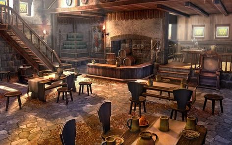 taverns - Imgur Tavern Interior, Taverna Medieval, Fantasy Inn, Fantasy Tavern, Medieval Tavern, Fantasy Locations, Level Design, Fantasy Setting, Fantasy Places