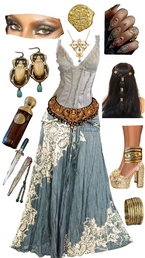 70s Corset Outfit, Greek Gods Clothing, Egyptian Princess Outfit, Avatar Aesthetic Outfit, Shanin Blake Outfits, Goddess Aesthetic Outfit Casual, Egypt Culture Clothes, Whimsical Clothes Aesthetic, Gypsycore Outfits Halloween