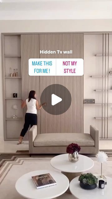 eDecorify - Digital Decor Guide on Instagram: "Since you guys are obsessed with all things concealed, here’s a hidden Tv wall inspiration for you ✨📺 

[tv wall , tv unit , hidden panel , hidden tv , sliding panel , living room , living room design , smart home , multipurpose furniture ]" Hidden Tv Wall, Tv Wall Inspiration, Panel Living Room, Wall Tv Unit, Hidden Tv, Multipurpose Furniture, Wall Inspiration, Tv Unit Design, Living Room Living Room