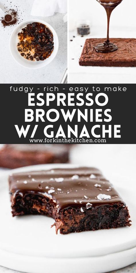 Calling all coffee lovers with these irresistible Espresso Brownies. Moist, fudgy brownies combined with a rich coffee flavor then glazed with an espresso chocolate ganache for a luxurious finishing touch. It's love at first bite! Brownie Cookie Cups, 21 Day Fix Desserts, Espresso Brownies, Coffee Brownies, Brownies Recipe Easy, Brownie Desserts, Gourmet Desserts, Dessert Bar Recipe, Creamy Chocolate