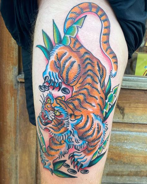 Tiger done by Adam Harper. - Downtown Classic Tattoo Classic Tattoo, Quezon City, Tiger Tattoo, Tattoos And Body Art, Ink Ideas, Tattoo Design Drawings, Art Series, Design Drawings, Tattoos Ideas