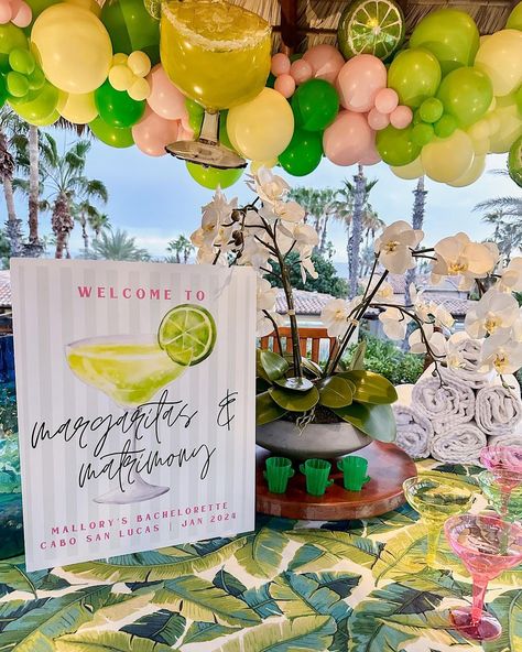 MARGARITAS AND MATRIMONY BACHELORETTE THEME 50th Birthday Margarita Theme, Margarita Theme Birthday Party Ideas, 21st Fiesta Theme Party, Margarita Hens Party, Margs And Matrimony Balloon Garland, Bachelorette Party Themes Margarita, Bachelorette Party Ideas Margaritas, Bridal Shower Margarita Theme, Margarita Bridal Shower Theme