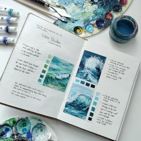 Art Study Journal, Watercolor Prompts, Visual Journal Ideas, Sketchbook Prompts, Watercolor Wave, Gcse Art Sketchbook, Watercolor Journal, Sketchbook Inspo, Sketchbook Art Journal