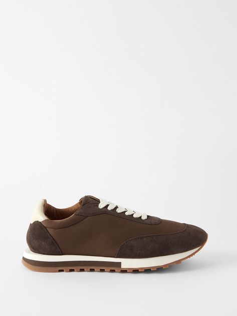 Owen Runner suede-trim mesh trainers | The Row Converse Chuck 70s, Cream Converse, Brown Trainers, Sneaker Trends, Adidas Retro, Asics Sneakers, Running Fashion, My Signature, Retro Shoes