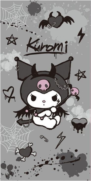 Goth Hello Kitty Aesthetic Wallpaper, Kuromi Aesthetic Wallpaper Dark, Goth Hello Kitty Wallpaper, Kuromi Dark Wallpaper, Kuromi Wallpaper Black, Dark Hello Kitty Wallpaper, Goth Hello Kitty Aesthetic, Goth Kuromi, Dark Sanrio