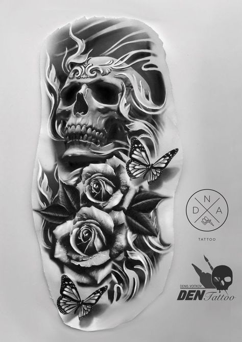 Hand Tattoo Stencils For Men, Skull Tattoo Flowers, Dna Tattoo, Evil Skull Tattoo, Skull Rose Tattoos, Skulls Tattoo, Skull Girl Tattoo, Skull Sleeve Tattoos, Skull Sleeve