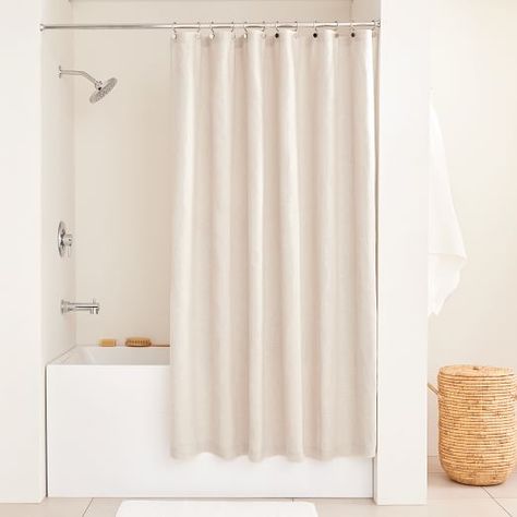 Shower Curtains | West Elm Warm Neutral Bathroom, Best Shower Curtains, Bamboo Bath Mat, Light Up Vanity, Linen Shower Curtain, Bathroom 2023, Neutral Bathroom, West Elm Kids, Modern Shower Curtains