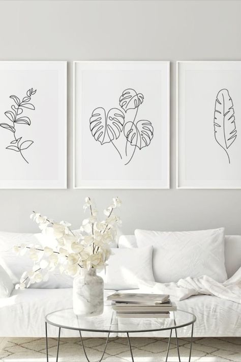 Kid Bathrooms, Boho Sheek, Bedroom Paintings, Molecule Tattoo, Continuous Line Art, Line Art Minimalist, Botanical Print Set, Cactus Wall Art, 3 Piece Wall Art