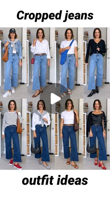 High Waist Cropped Jeans Outfit, Ankle Crop Jeans Outfit, Outfits With Wide Leg Cropped Jeans, Cropped Tee And Jeans Outfit, Wide Leg Jeans Cropped Outfit, Cropped Jeans And Boots Outfit, Shoes To Wear With Cropped Jeans, Straight Leg Cropped Jeans Outfits, How To Style Cropped Jeans