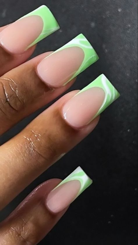 Green White French Nails, Mint Green Acrylics, Light Green Short Nails, Mint Green French Tip Nails, Short French Nails, Lime Green Nails, Hoco 2024, White French Nails, Uni Style