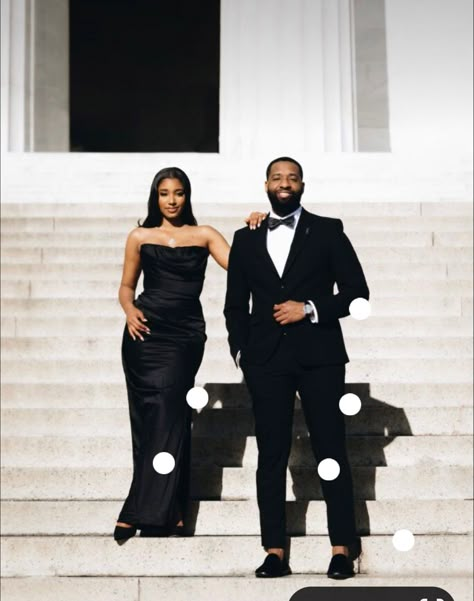 Classy Photoshoot Ideas Couple, Braids Engagement Photo, Engagement Photo Shoot Black Couple, Column Engagement Pictures, Powerful Engagement Photos, Black Attire Engagement Photos, Engagement Shoot Ideas Black Couples, Elegant Engagement Photos Black Couples, Engagement Photos Vibes